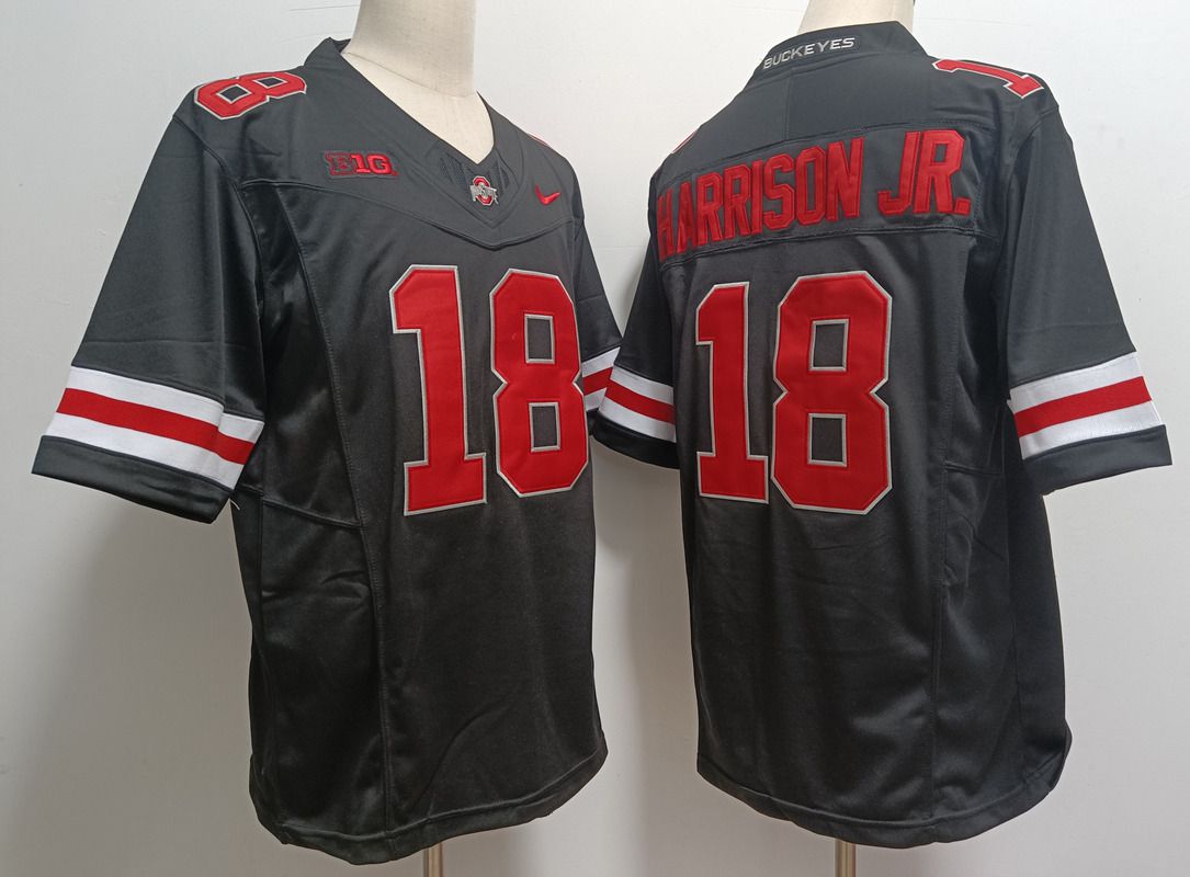 Men Ohio State Buckeyes 18 Harrison jr Black Nike 2025 NCAA Jersey style 1